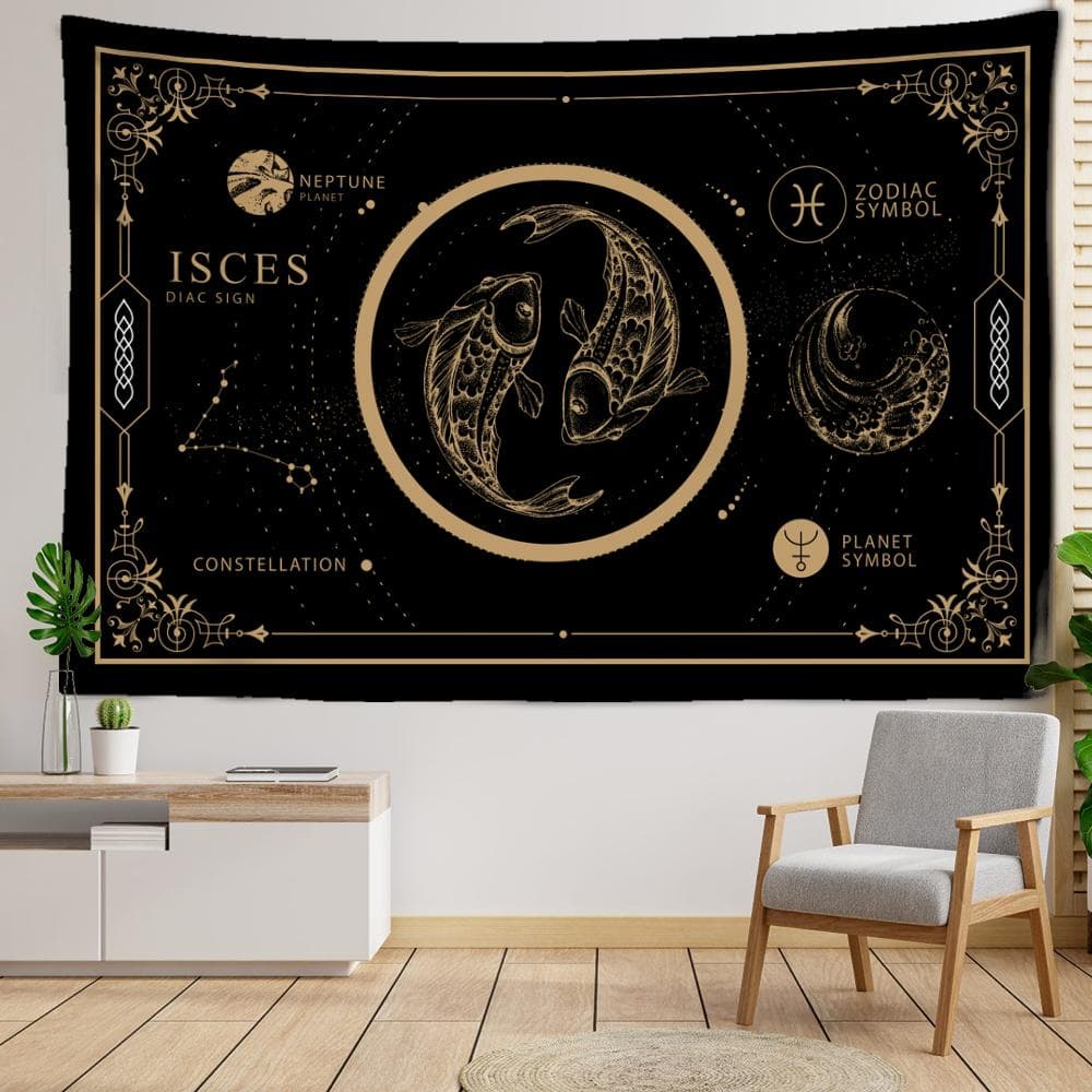 Constellation Tarot Tapestry Wall Hanging Psychedelic Witchcraft Hippie Tapitz Dormitory Home Decor Background Cloth 95x70CM