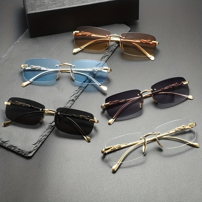 5pcs Retro Leopard Head Metal Sunglasses Unisex Square Frameless Colorful Decorative Sun Glasses Classic Optical