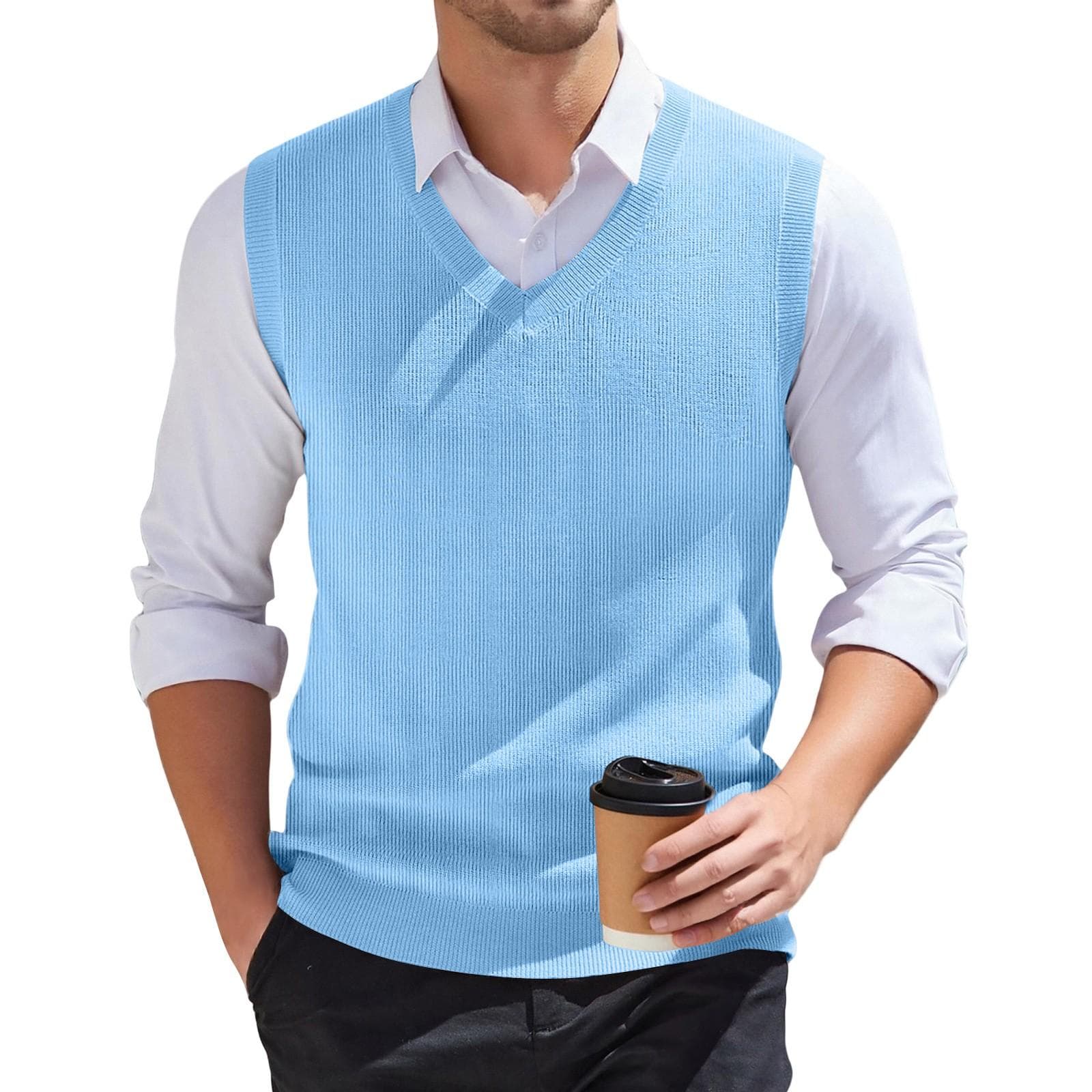 Men's V-neck Vest Sleeveless Knitted Pullover XXXL