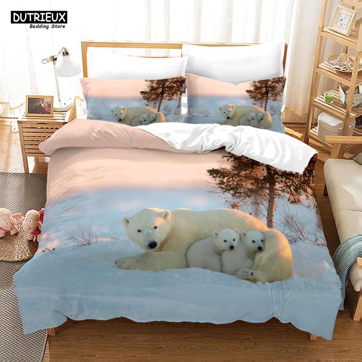 3D Teddy Bear Bedding Set White Polar Bear Bed Linen Teens Women Single Twin Queen King Full Size Duvet Cover 2/3pcs Bedclothes 155x215cm 3pcs