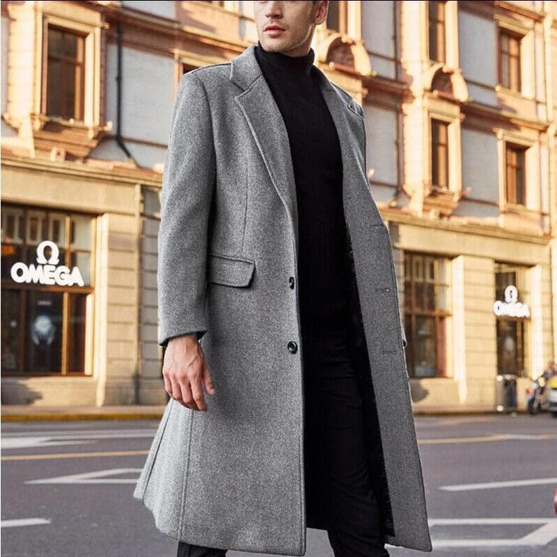 Men's Long Woolen Coat Double-sided Woolen Coat 3XL grey