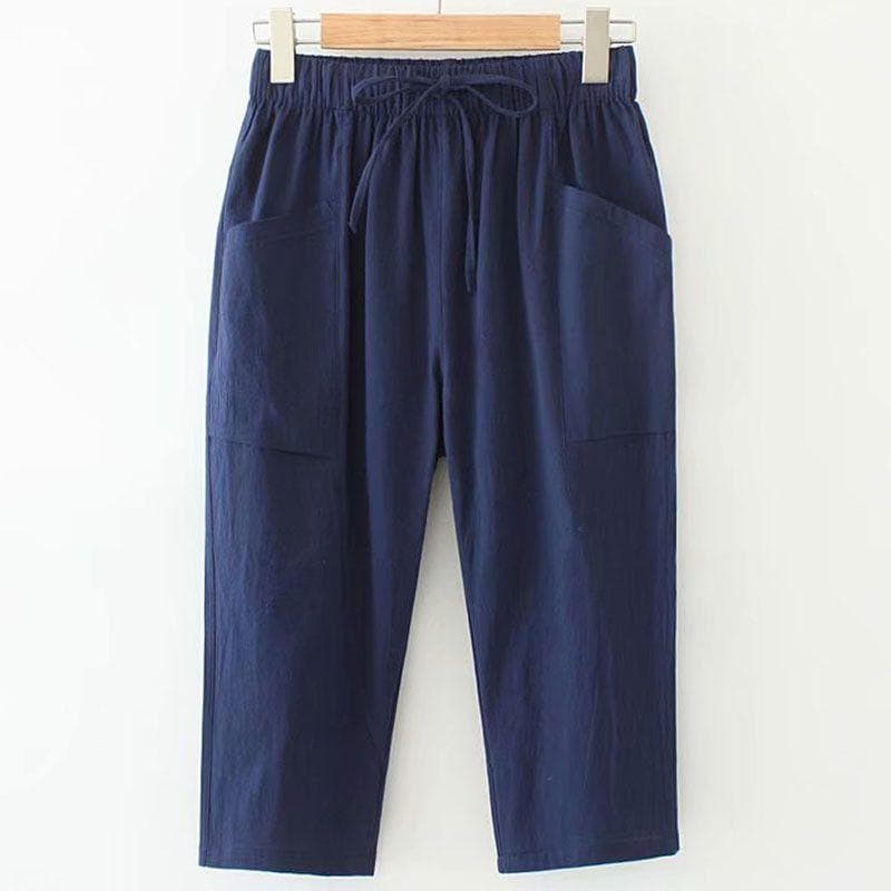 Plus Size Plus-size Summer New Loose-fit Women's Clothing Elastic Waist Straight-leg Casual Seven-length Pants 200kg L blue