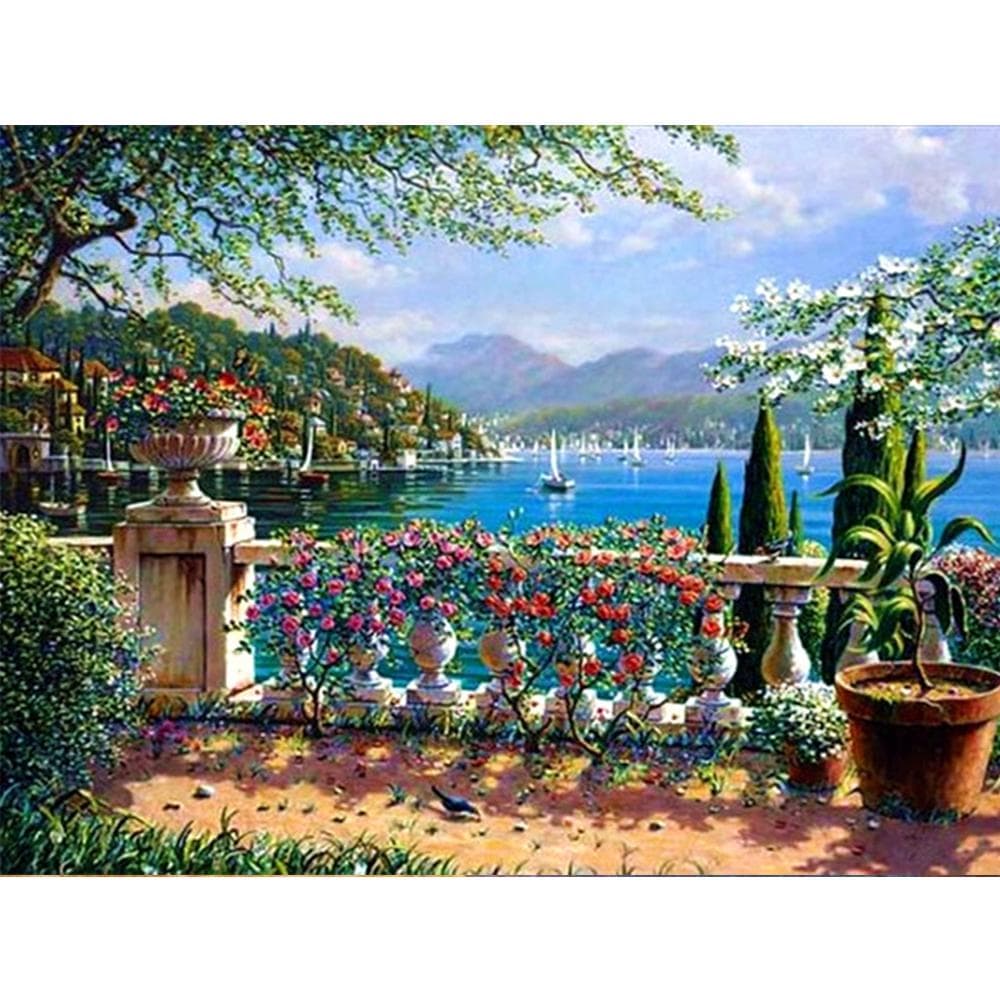 Landscape Village Scenery DIY 5D Diamond Painting Cross Stitch Kit Mosaic Round Rhinestone 20X30CM