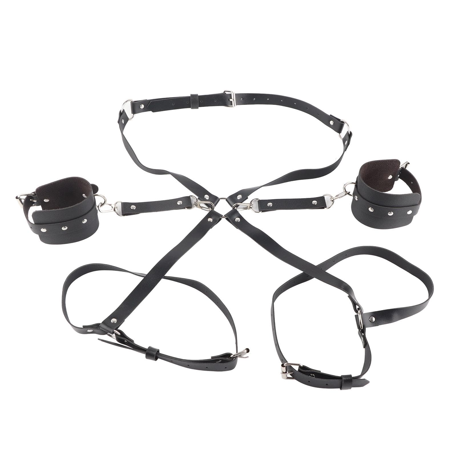 PU Leather Belt with Chain and Lock Adjustable Metal Buckle Bound Waistband Fashion Style Black black