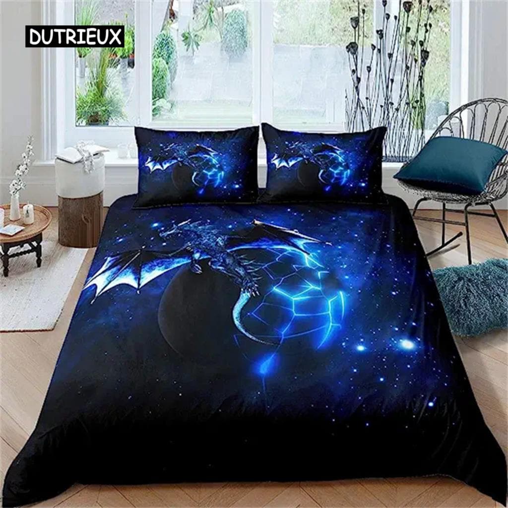 Dragon Purple Nebula Duvet Cover Mysterious Outer Space Comforter Cover Trippy Bedding Set For Kids Boys Girls Teens Room Decor EU single(135x200cm)