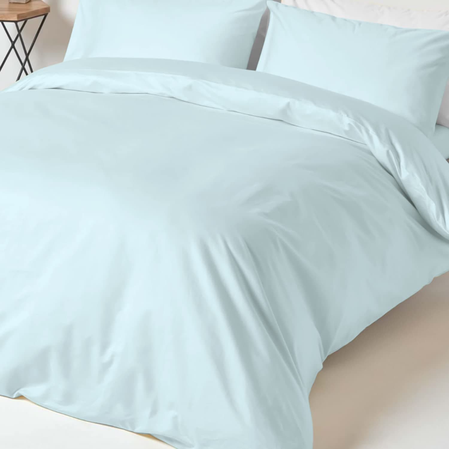 Pizuna Duvet Cover Double 4 Piece Set Cotton Luxury 400 Thread Count Long Staple Cotton Sateen Machine Washable Duvet Cover Set 1 Duvet Cover 1 Fitted baby blue