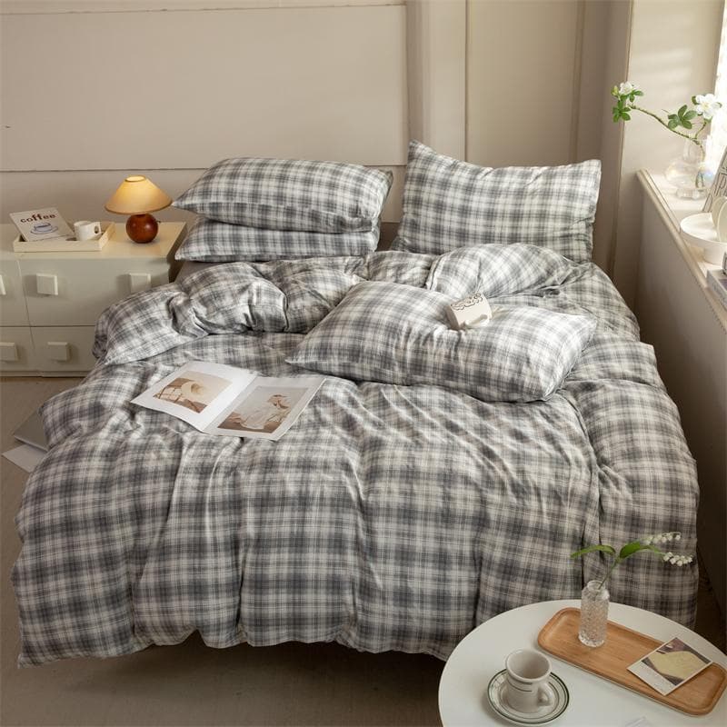 Striped Duvet Cover Set Queen 100% Washed Cotton Bedding Set, Luxury Soft Pink Vertical Ticking Stripes Comforter Cover, (3pcs) Single 150x200cm