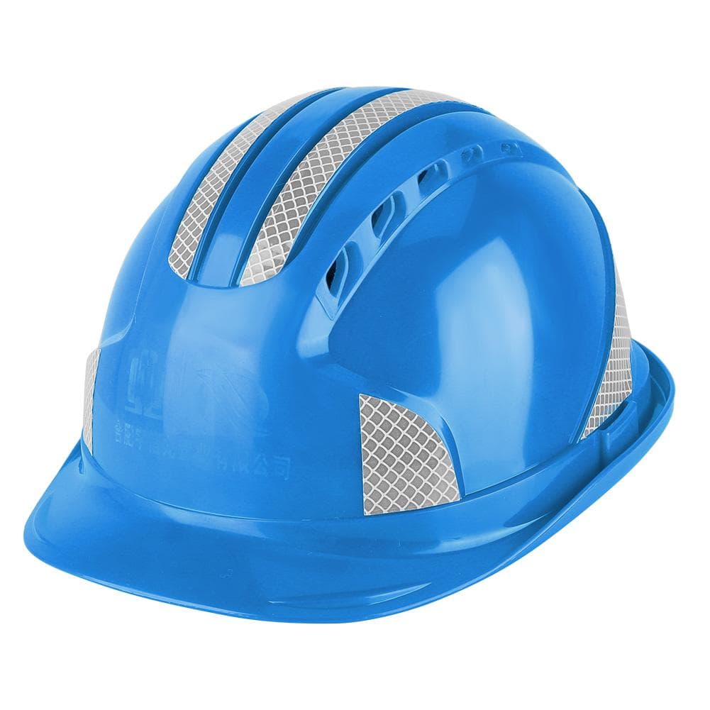 Construction Site Protective Cap Ventilate ABS Hard Hat Reflective Stripe Safety Helmet (White) blue