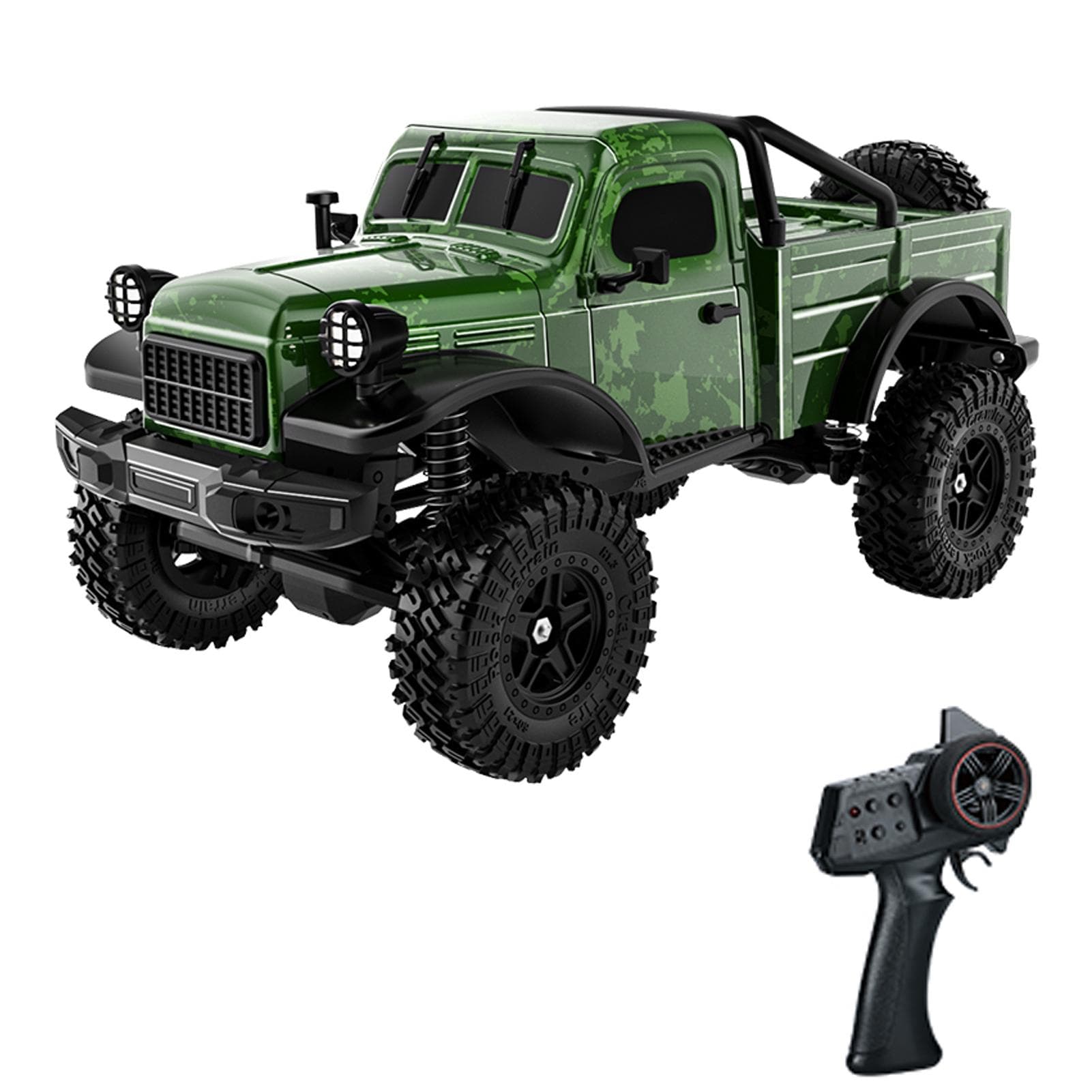 1:18 Scale All Terrain Remote Control Car, 2.4 GHz 4WD Electric Rock Crawler with LED Lights, 3 1 green