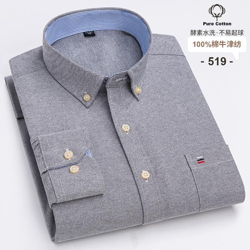 100% Cotton Oxford Men's Shirts Long Sleeves Plaid Soft Regular Fit Formal Dress Shirt Pocket Social Blouse Male Clothes S-7XL S