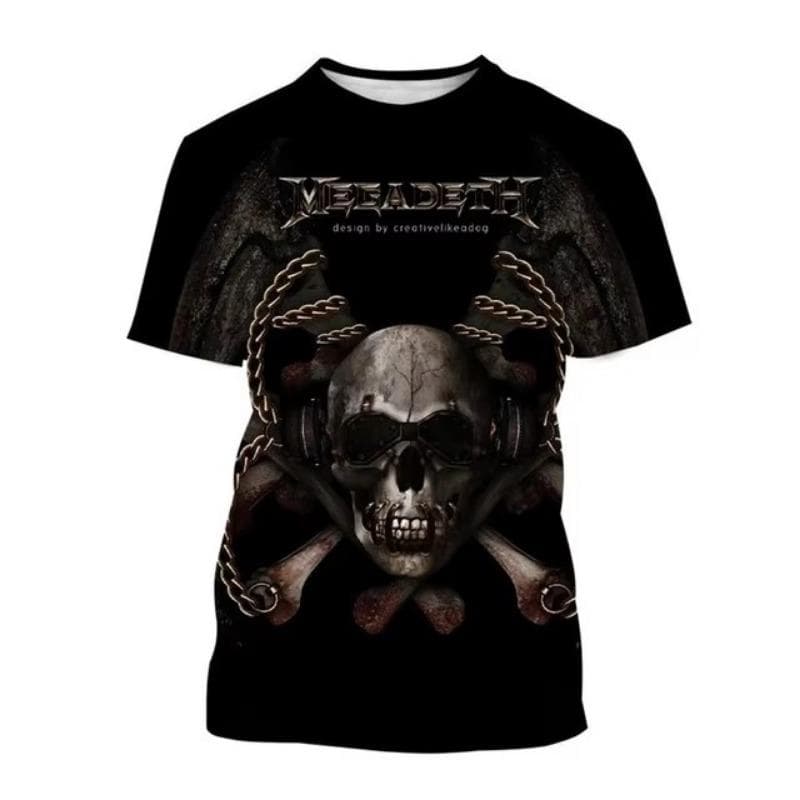 Megadeth 3D Printed T-Shirts Fashion Rock Band Men's Casual T-shirt Summer Men Punk Funny Hip Pop Short Sleeve Men's L