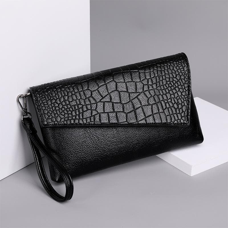 Fashion Crocodile Women Shoulder Bag Vintage PU Leather Small Clutches 26*3*16cm black