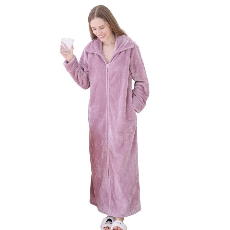 Women Ultra Long Plus Size Thick Warm Bathrobe Lovers Winter Thermal Flannel Bath Robe Men Robes Pregnant Zipper Dressing Gown M