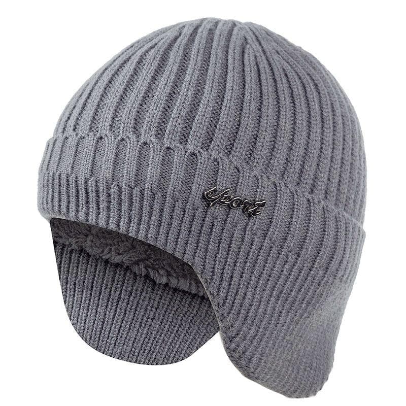 New Add Fur Lined Warm Winter Hats Stylish Men Women Soft Beanie Hat Classic Knitted Earflap Hat Warm Caps With Ears 54cm-62cm grey