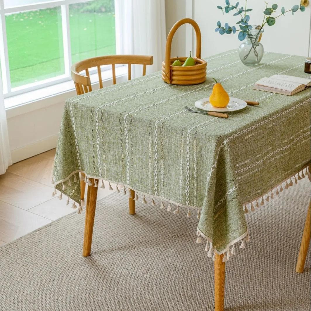 Cotton Linen Tablecloth With Tassels Waterproof Oilproof Tea Striped Table Cloth Thick Rectangular Wedding Dining Table Cover 60X60cm