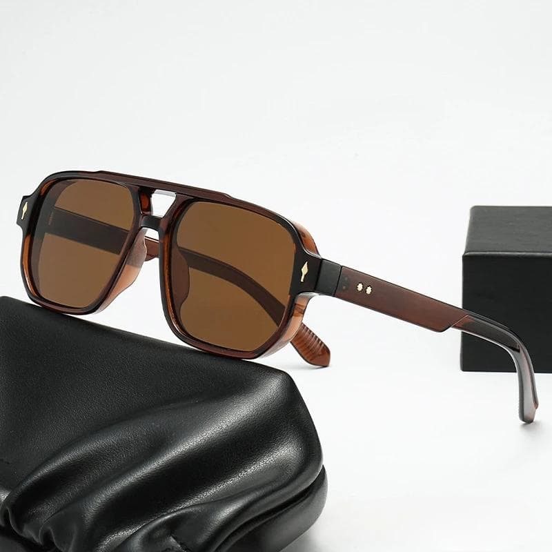 Vintage Double Bridges Square Sunglasses Clear Ocean Lens UV400 Protection Unisex Fashion Trendy Rivets Eyewear
