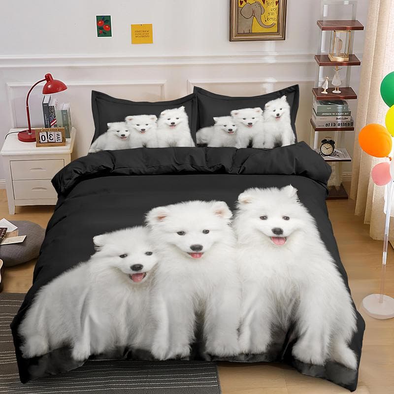 Samoyed Dog Duvet Cover King Queen Size Lovely Smile Pet Puppy Bedding Set Adults Women Cute White Animal Polyester Quilt Cover US Twin(172x218cm)