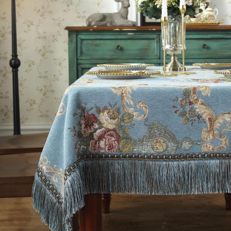 European Style Flower Tassel Tablecloth Thicken Chenille Rectangular Table Cover Round Dining Table Coffee Cloth Dust-proof 90x90cm