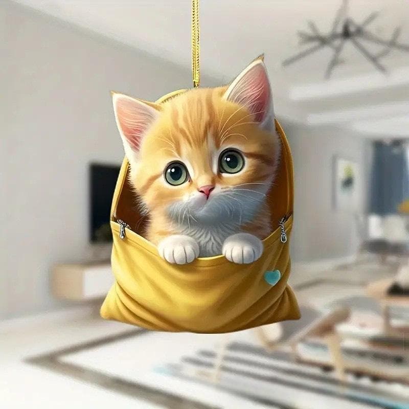 Car Rearview Mirror 2d Cat Hanging Pendant Animal Shape Ornaments Backpack Accessories Cretive Adorns Decorative Decor for Car