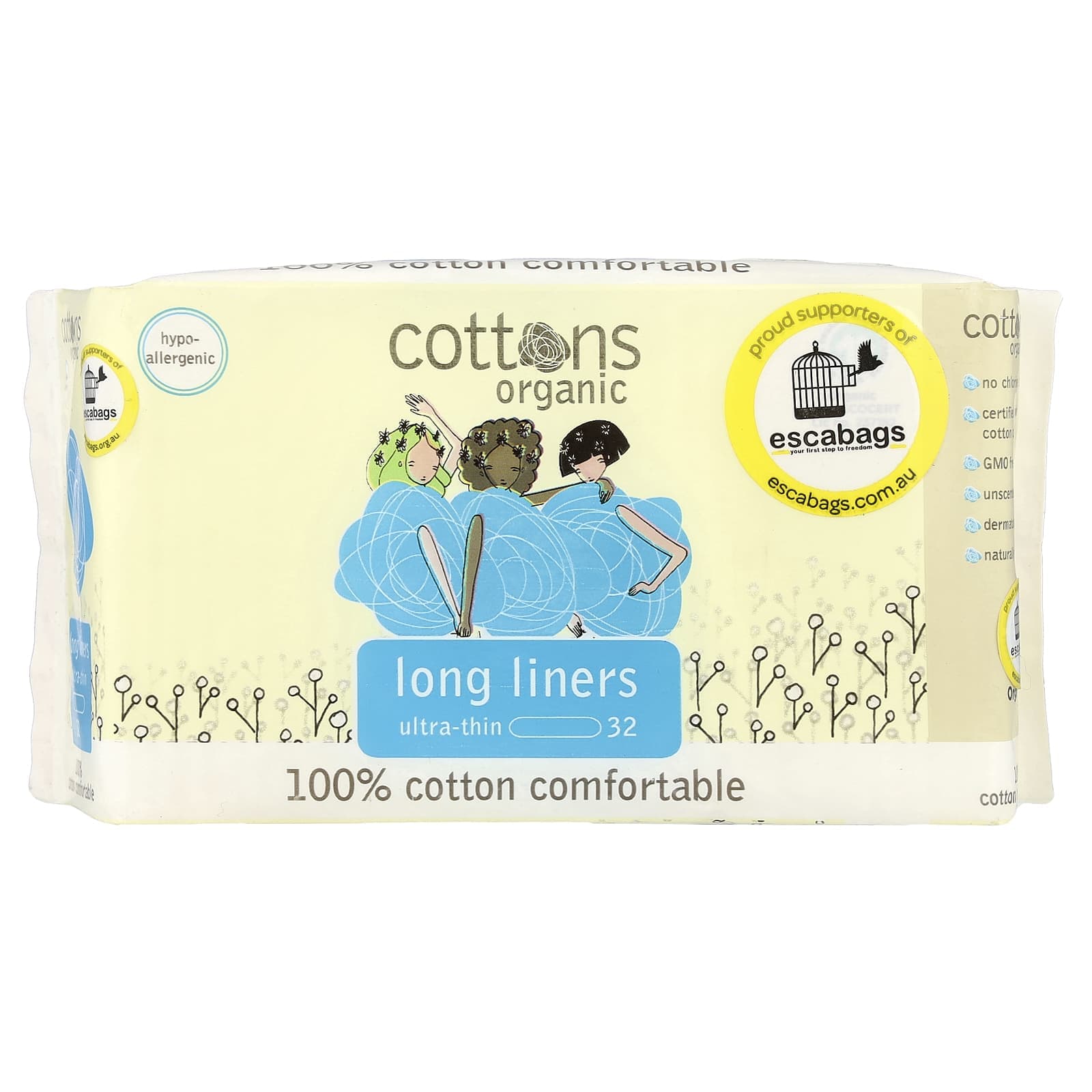Cottons, 100% natural cotton cover sheet, long liner, ultra thin, 32 liners