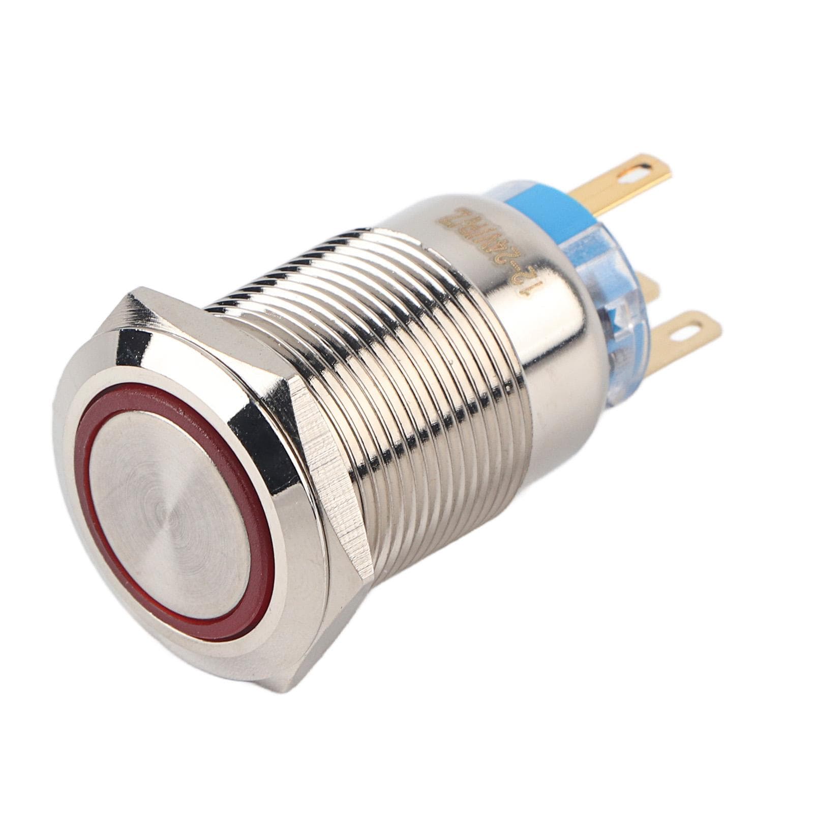 19mm 1224V Waterproof Stainless Selflocking Latching Push Button Switch Red LED
