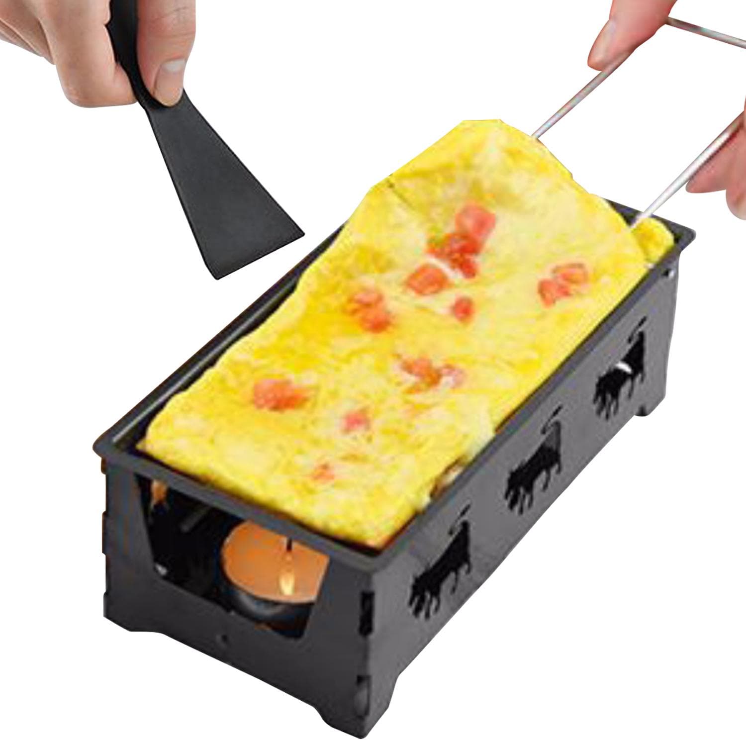 Non-Stick Raclette Grill Set Cheese Melter Pan with Spatula Foldable Wooden Handle Melted Cheese black