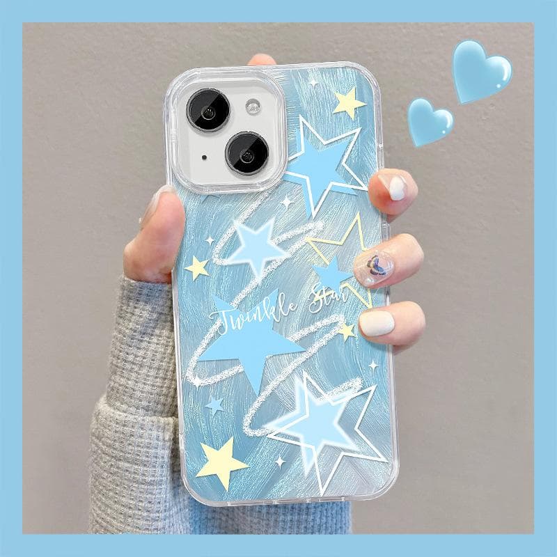 Suitable for Apple 15 Mobile Phone Case Summer Iphone14pro Blue Smudged Star Stand 13 Feather Yarn X Full-cover Soft Edge iPhone SE (2nd Generation)