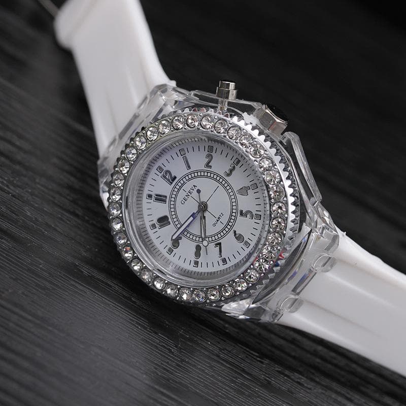 Fashion Rhinestone LED Luminous Watch for Women Outdoor Sports digital Woman Wirstwatch Clock white