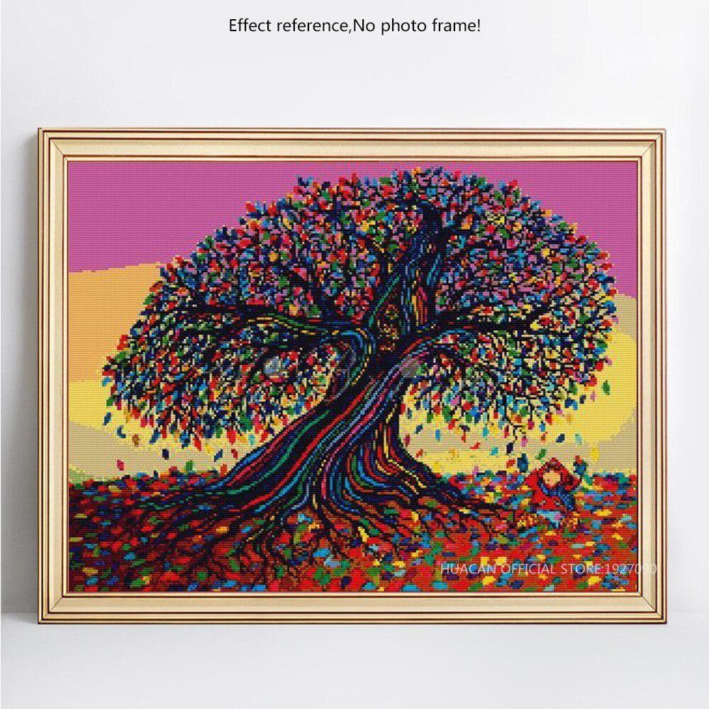 Full Round Diamond Painting Colorful Tree Full Display Landscape DIY Diamond Embroidery Cross Stitch 20X30CM