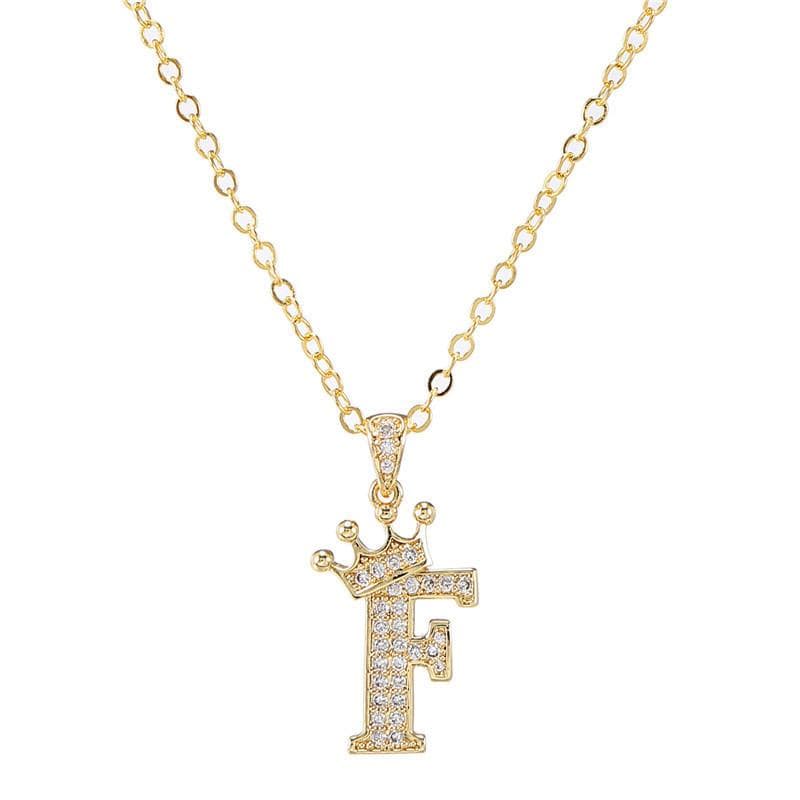 Crystal Alphabet Initial Letter A-Z Women Crown Pendant Necklace Fashion Jewelry gold