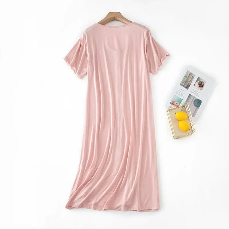 Modal Short-sleeved Mid-length Sleep Tops Night Dress with Button for Women Sleepwear Cotton Cardigan Plus Size Sleep Dress S