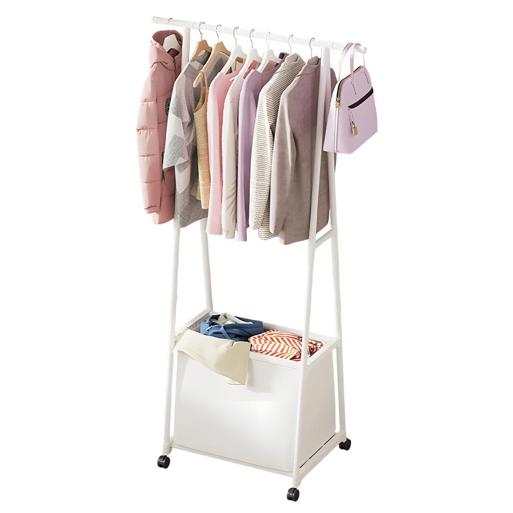 Clothes Rack with Large Storage Bag Removable Clothes Organizer Stand on Wheels 2-in-1 Freestanding white