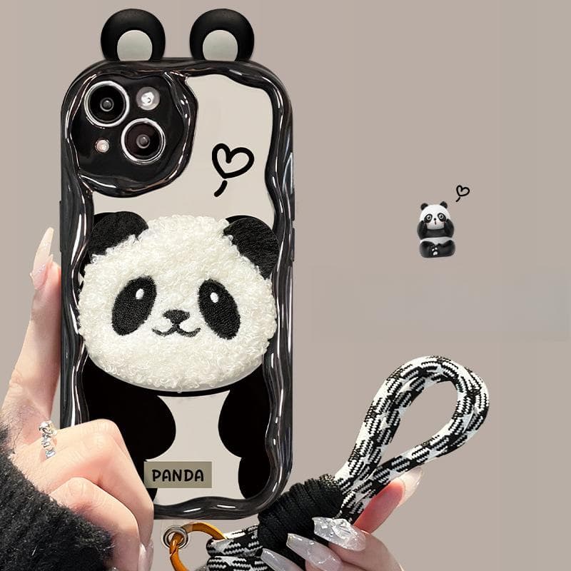Applicable To Apple 15promax Mobile Phone Case IPhone 14/13 Cute Plush Panda Lanyard 11/12 Silicone Soft iPhone 15 Pro Max