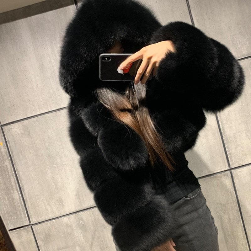 Women Fashion Winter Faux Fur Cropped Coat Fluffy Zip Hooded Warm Short Jacket Winter Top Fashion Women Mink Coats L