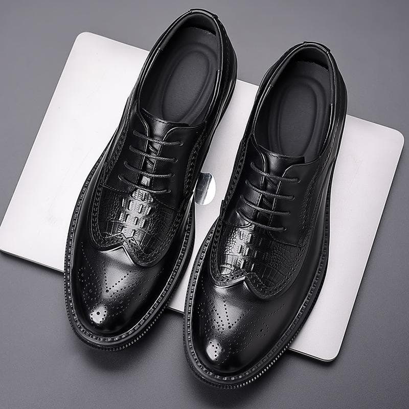 Brogue Men's Leather Shoes Business Formal British Carved Men's Leather Shoes Lace-up Breathable Trendy Oxford Shoes 41