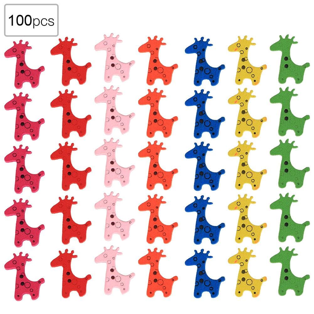 100Pcs Wood Button Colorful Giraffe Shape Craft Kid Clothes Accessories 25x20mm25x20mm 25x20mm/1x0.8in