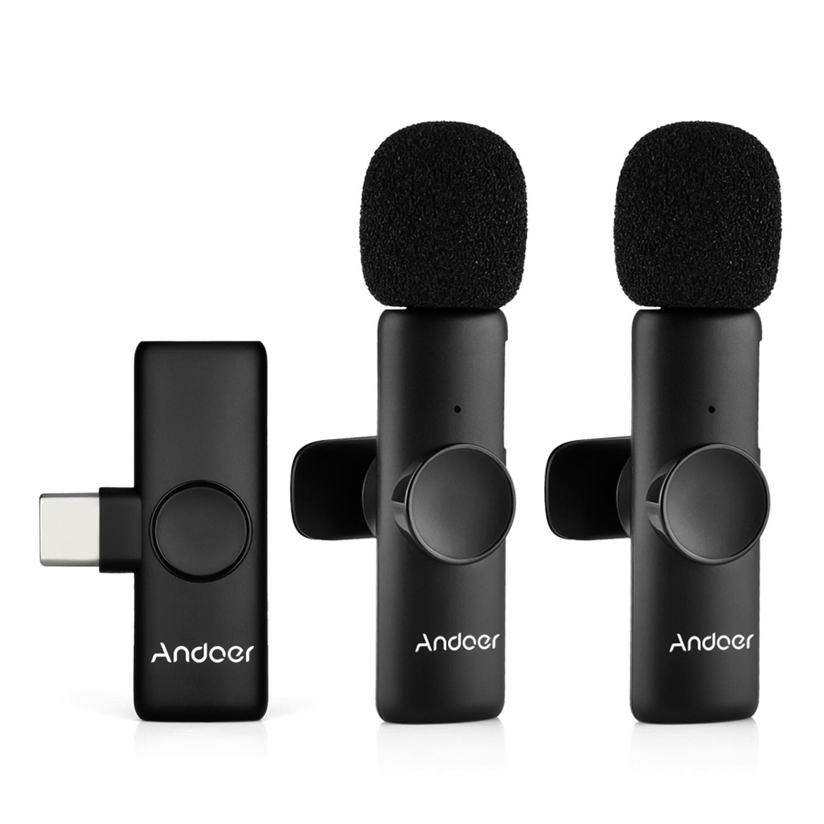 Andoer OneTriggerTwo Mini 2.4G Wireless Microphone System(2 Transmitters + 1 Receiver) Clipon One-Trigger-Two