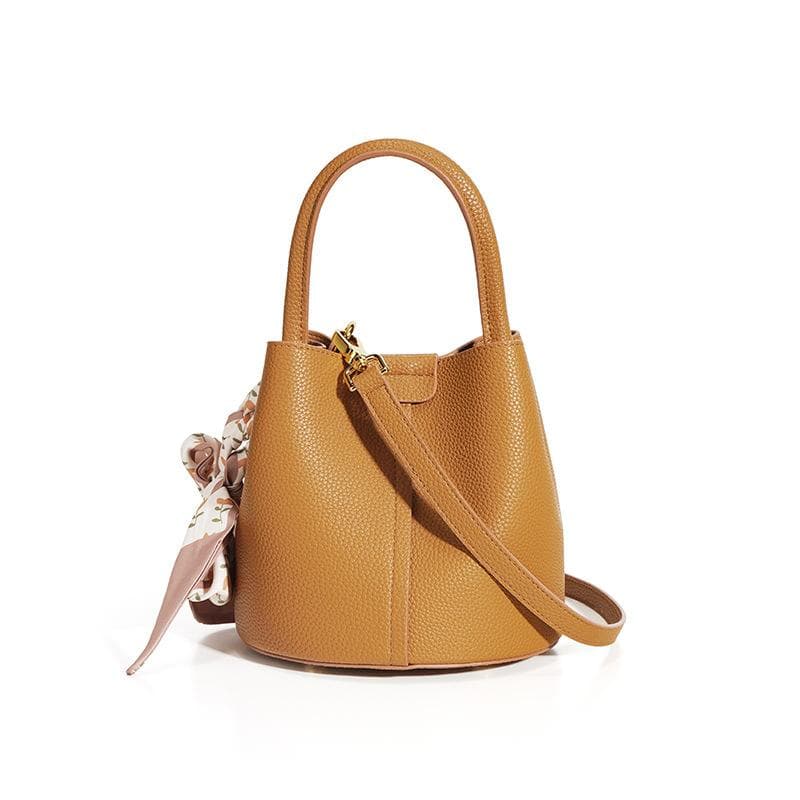 Leather High-quality Texture Bucket Bag for Women Versatile Fashion Large Capacity Crossbody Vegetable Basket Handbag brown