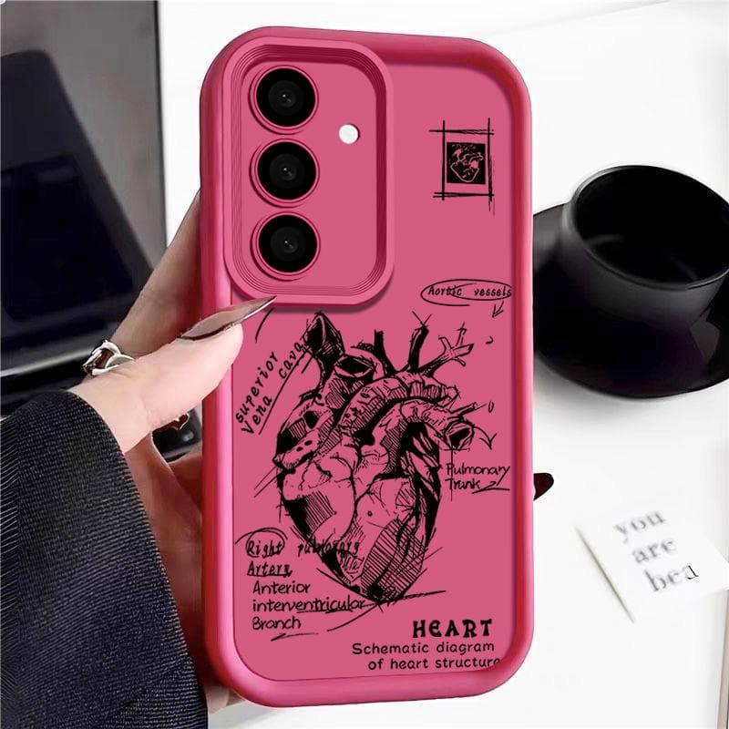 For Samsung S25 Ultra S24 FE S23 S22 A56 A36 A55 A16 A15 A35 A17 A37 A57 5G S26 Case Heart Pattern Soft Silicone Shockproof Lens TPU Matte Phone Cover Samsung S24 Ultra hot pink