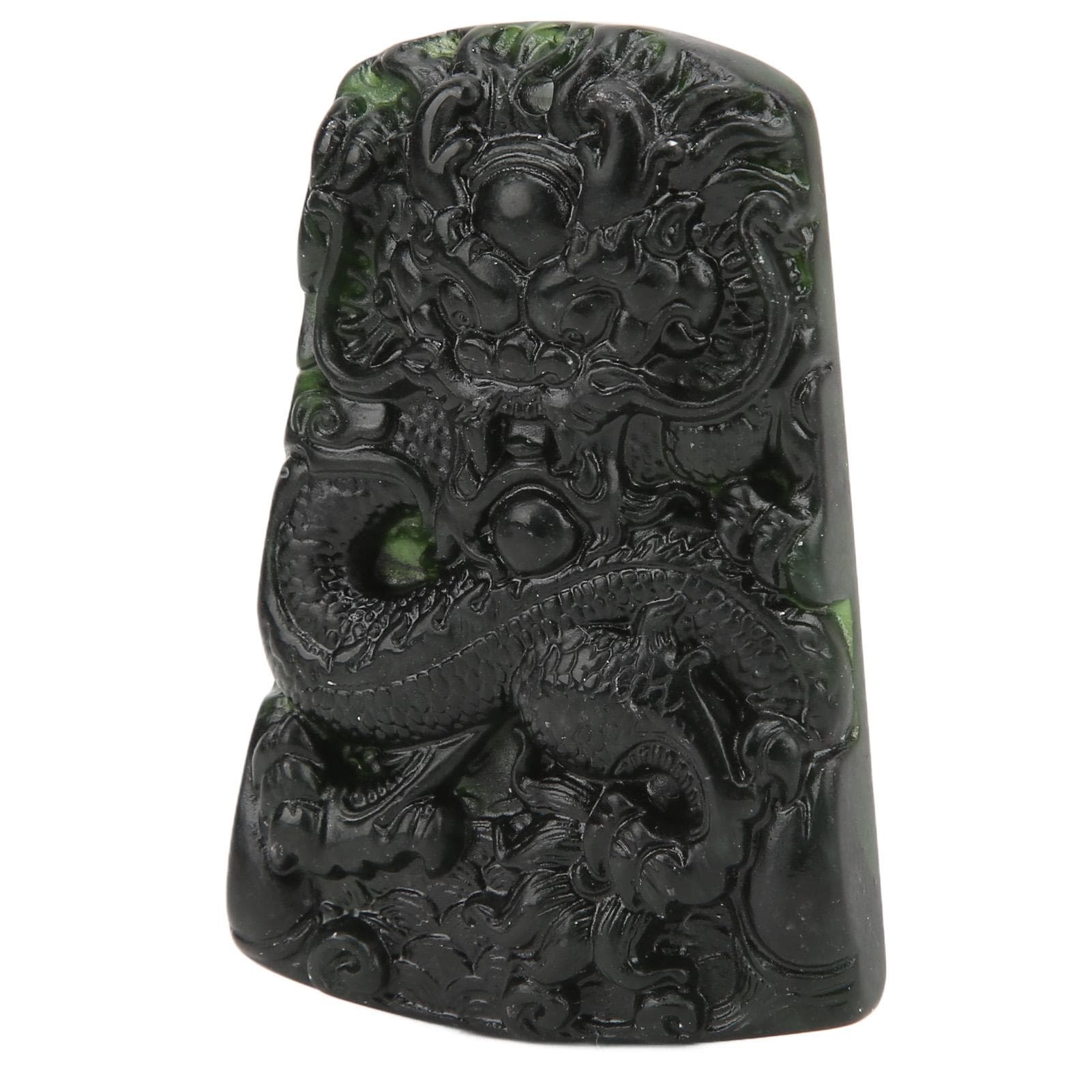 Jade Pendant HandMade Dark Jade Fashion Exquisite Dragon Necklace for Gift Collection Display