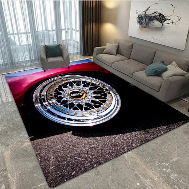 BBS racing 3D printed carpet, living room and bedroom decorative carpet, kitchen and bathroom anti-skid floor mat, door mat-Rug 100cm by 150cm