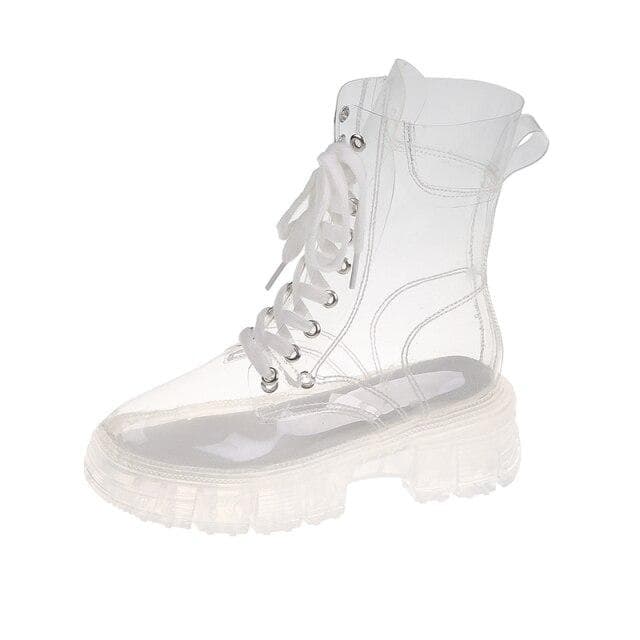 Women Boots Ladies Ankle Boots Fashion PVC Transparent Women's Shoes Botas De Mujer Platform Shoes Brand Designs Women's Shoes 39 beige