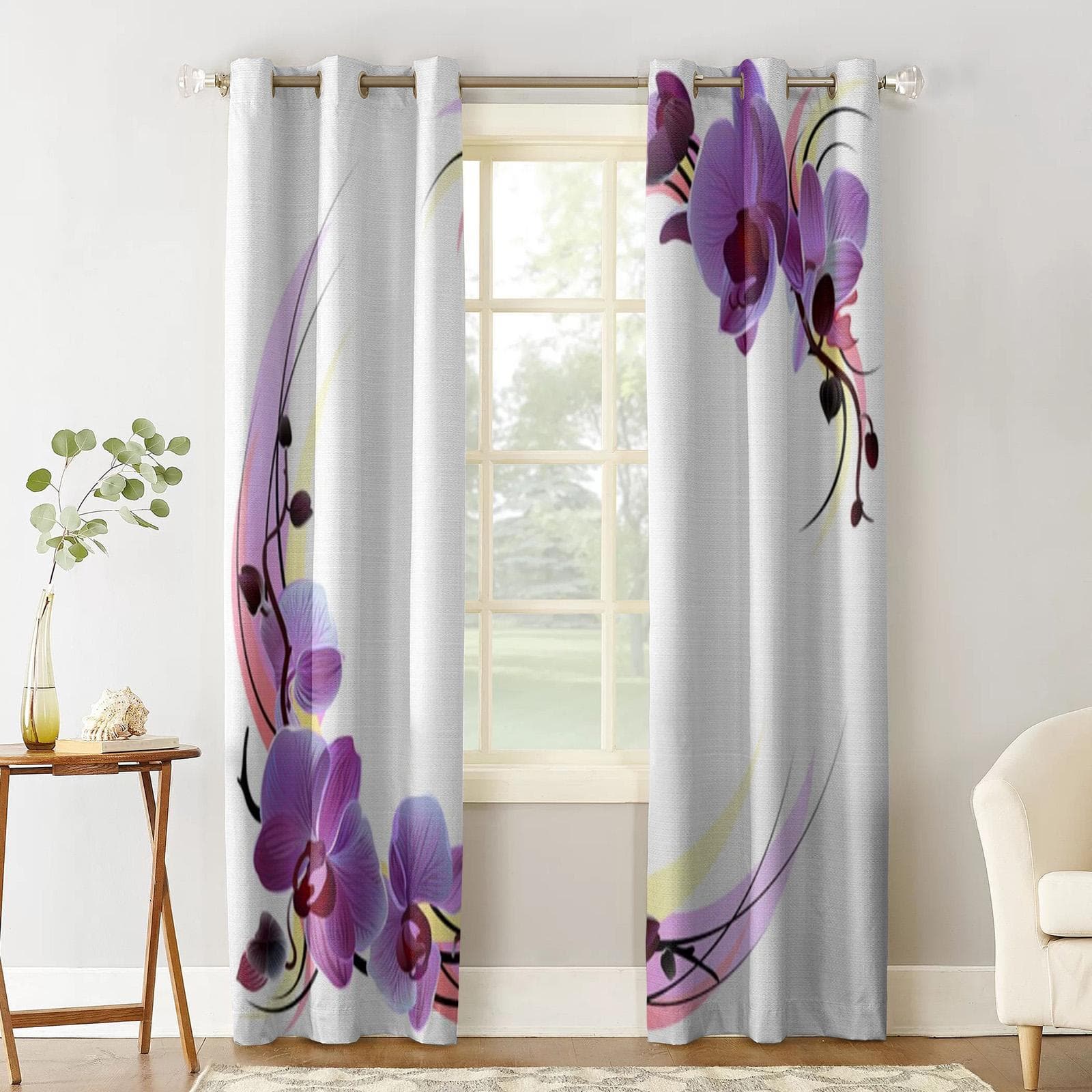 Purple Orchid Window Curtain For Living Room Bedroom Home Decor Kitchen For Window Drapes 135W x 60H(cm)