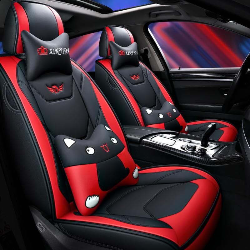 New Upgrade Luxury PU Leather Full Front Seat Cover Waterproof Durable Breathable Universal Protector Front Seat Cushion Pad (Only Seat Cover) One Seat red