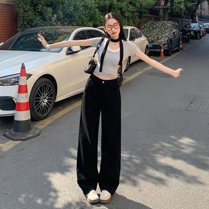 Jeans for Women In Spring and Autumn High Waist Loose and Slim Draped Straight Pants Straight Pants for Women In Spring and Summer 2XL
