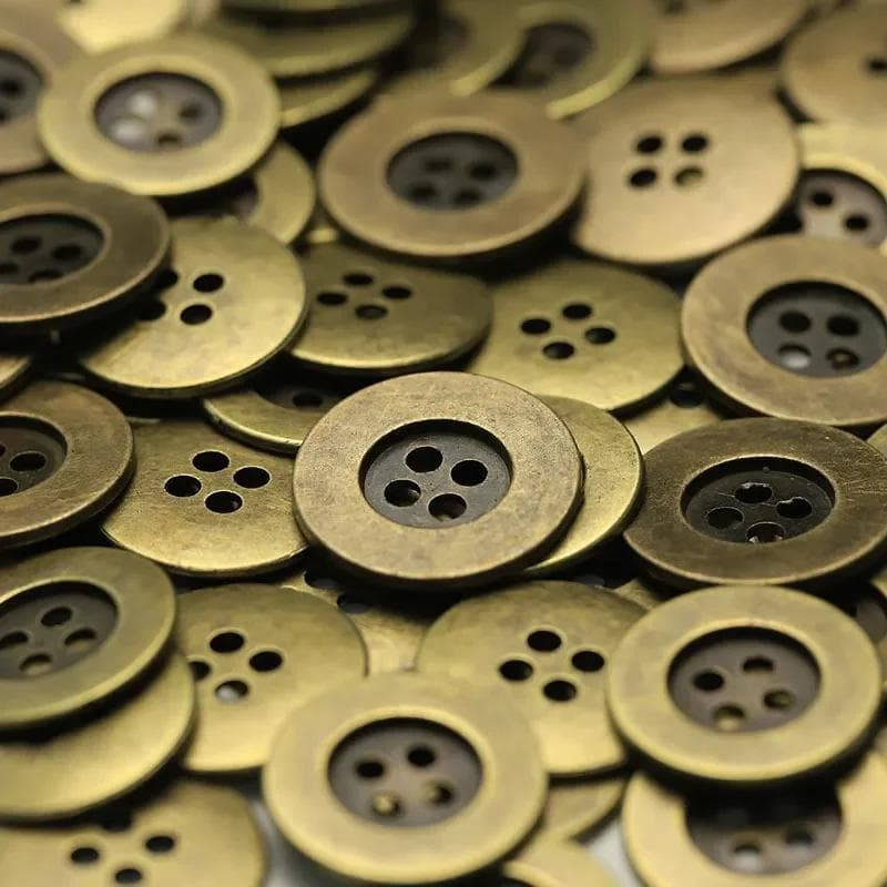 10Pcs Distressed Metal Buttons 12/15/20/25Mm Worn-Out Old Metal Color 4-Hole Buttons Clothing Sewing Accessories 12mm old gold