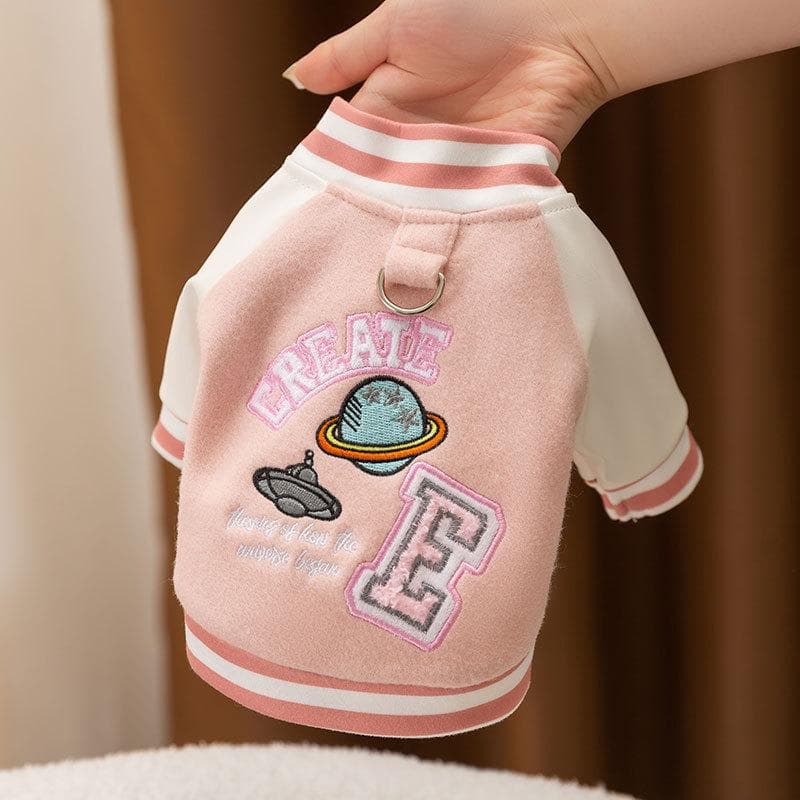 Pet Baseball Jersey Knitted Cardigan Kitten Clothes Spring and Autumn Dog Kitten Teddy Bear Tractable Sweater XXL pink