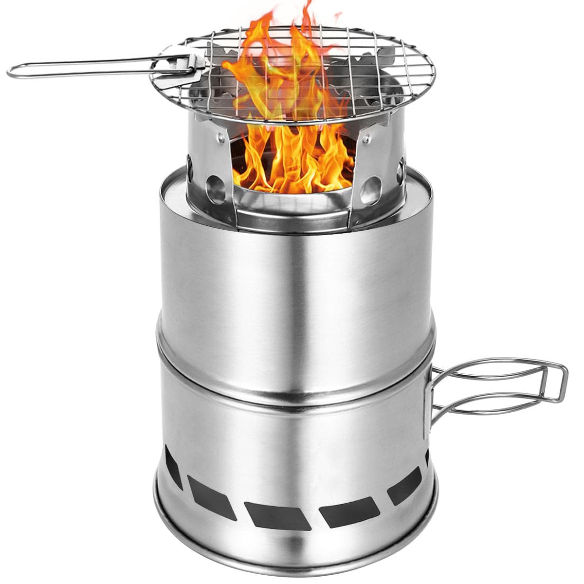Portable Folding Windproof Wood Burning Stove Compact Stainless Steel Alcohol Stove Outdoor Camping silver