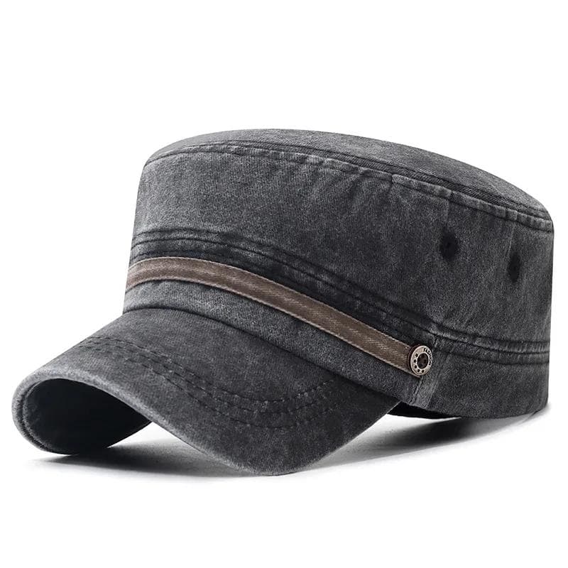 Washed Hat Distressed Cotton Flat Top Hat Cotton Breathable Button Cap, Young And Middle-Aged Dad Outdoor Sun Hat black