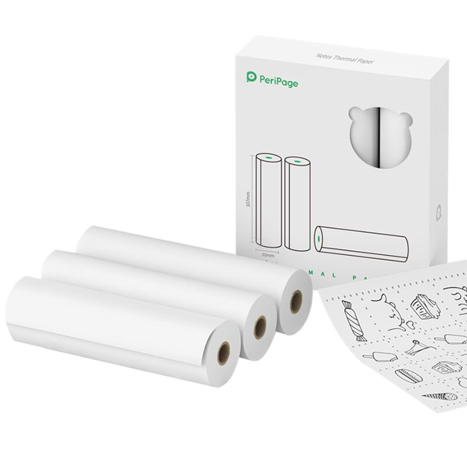 PeriPage 107 x 30mm Printable Sticker Roll BPAFree SelfAdhesive Thermal Paper Sticky Paper Paper(Non-Adhesive)